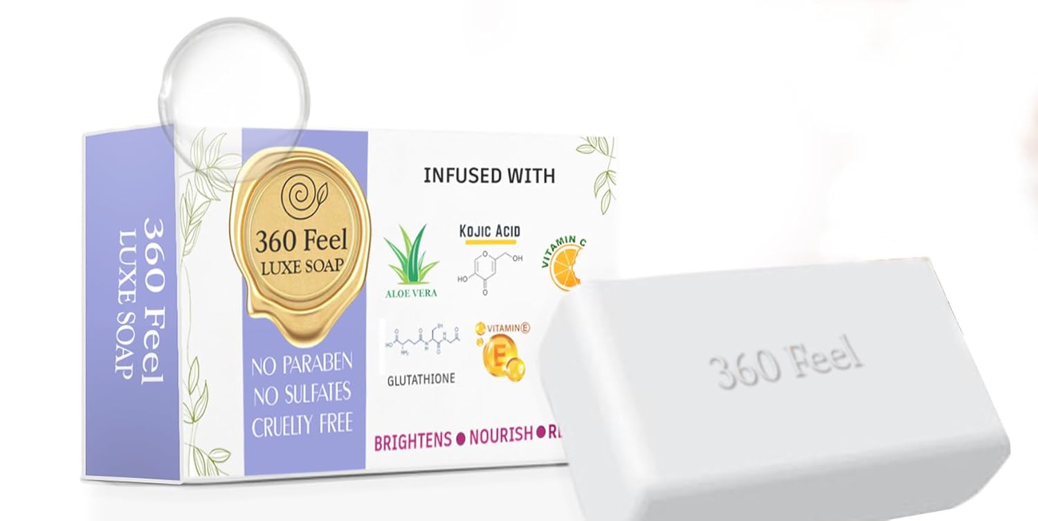 360Feel Soap with Kojic Acid, Glutathione,Alpha-Arbutin, Aloe Vera, Vitamin C & E, Paraben-Free, Cruelty-Free 75g suitable for all skin types | men and women