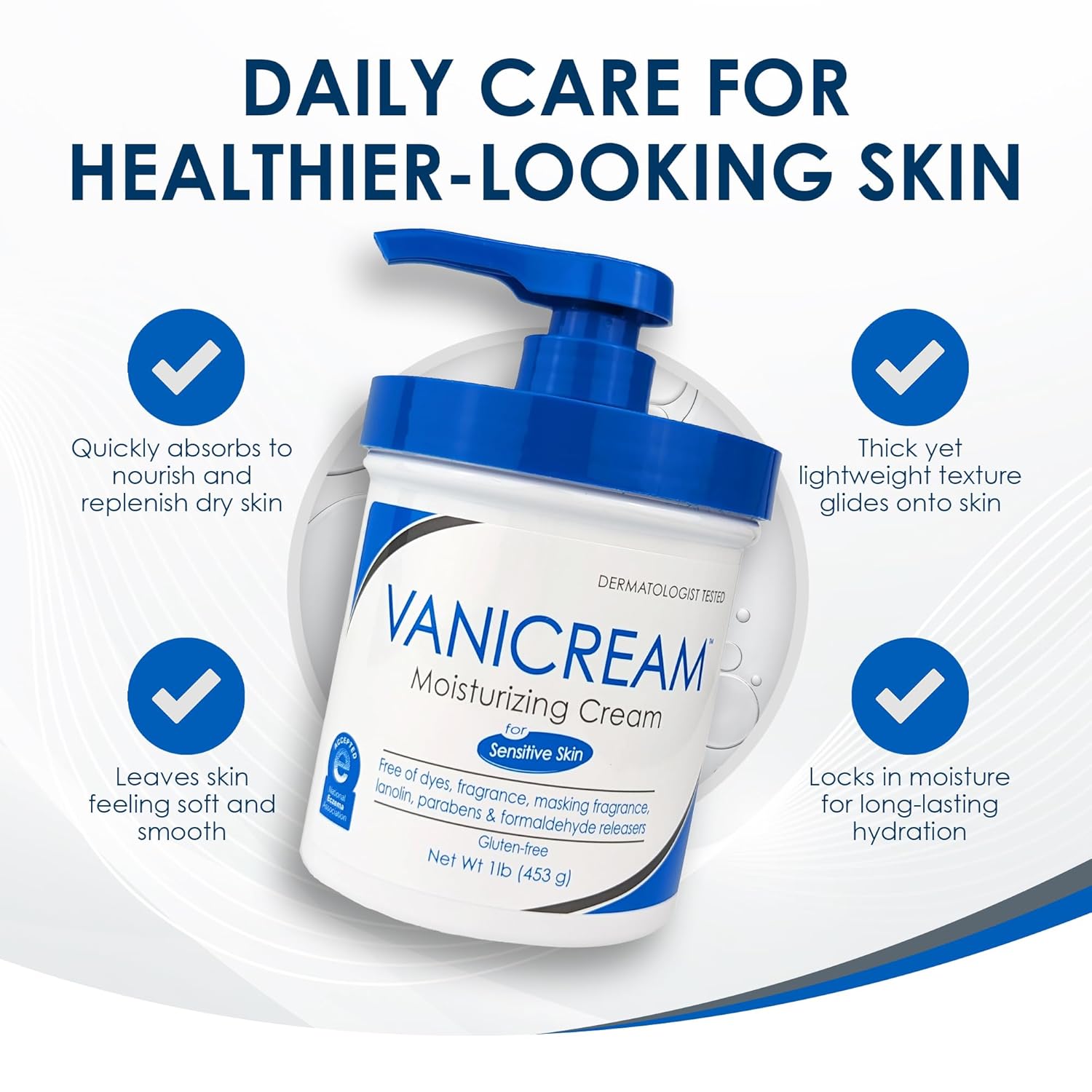 Vanicream Moisturizing Skin Cream with Pump Dispenser, 1 Pound
